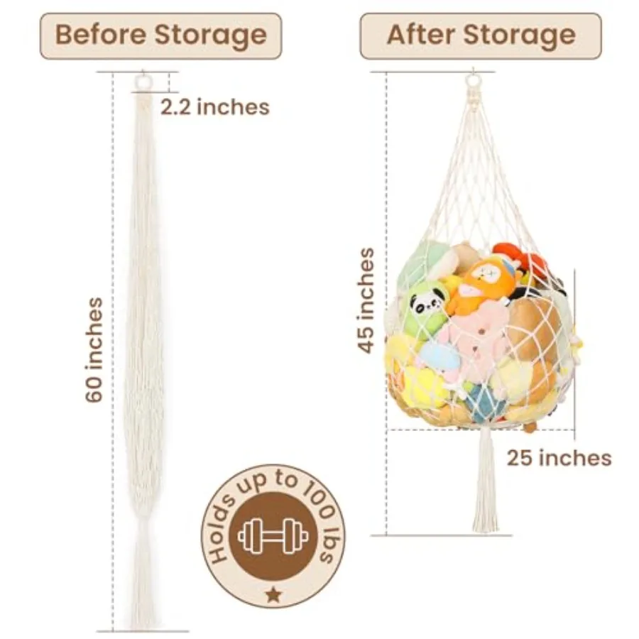 Stuffed Animal Storage Hammock Plushie Net 60-inch Stuffed Animal Net Corner for'Wall Room Decor Hanging Toy Storage Plushie Ne - view 3