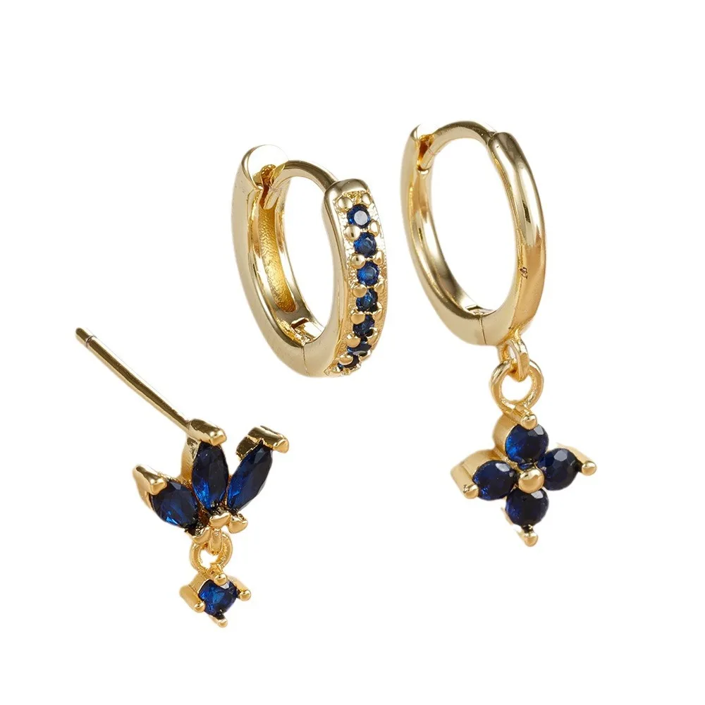 Mit Geschenkbox 3-teiliges Funkelndes Zirkonia-Ohrring-Set für Damen 2 Farben Blumen-Ohrstecker und Huggie-Creolen Unpassender Schmuck Geschenk – Detail 9