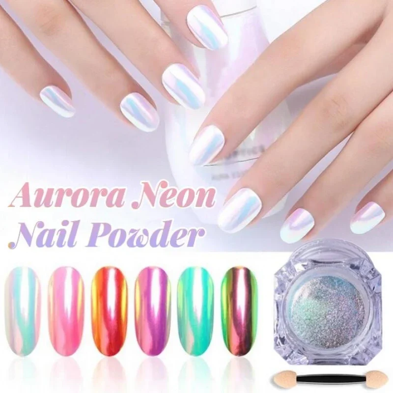 Aurora-Poudre à ongles effet miroir chromé, nail art, sirène arc-en-ciel AB