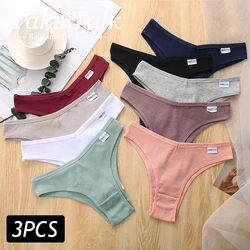 3PCS/Set FINETOO Women Cotton Panties Sexy Solid Underwear Female V Waist T-back Brazilian Panty Breathable Intimates Lingerie