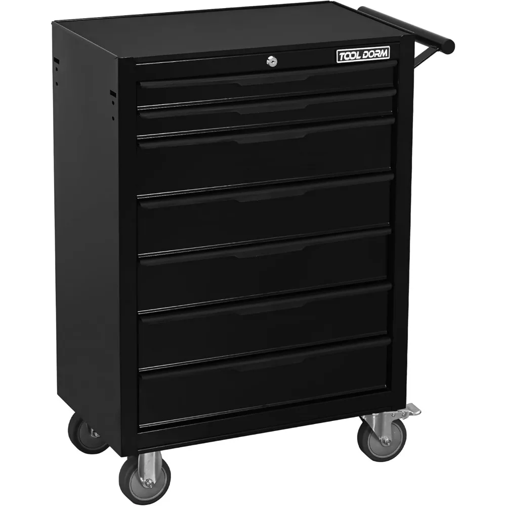 Tool Cabinet Tool Cart 24.2inch with 7 Drawers and Wheels, Metal Rolling Tool Box Locked Drawers Storage Organizer Cabinet for G