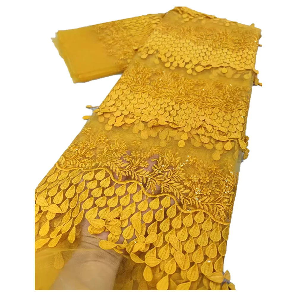 African lace Embroidery Lace milk Silk Fabric 2025 high quality Nigerian water soluble Organza tulle sequined sewn gown