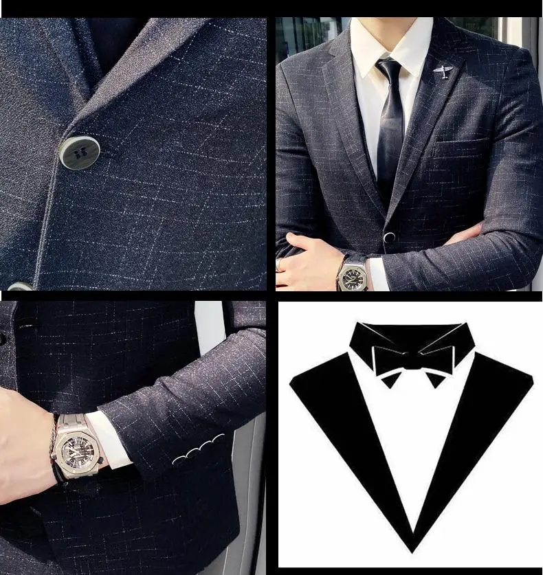 2023 Men's British Fashion Three-piece Set Slim Fit Suit Vest Trousers Ensemble Handsome Trendy All-in-one Banquet Blaze 29 Sef1bba252403468784a09651f7c044e5S
