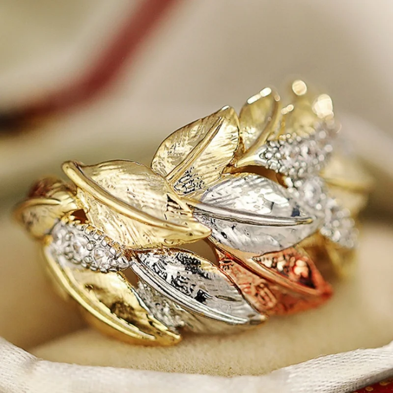CAOSHI Newly Designed Three Tone Finger Rings for Women Aesthetic Engagement Wedding Accessories Leaf Shape Female Jewelry Gifts