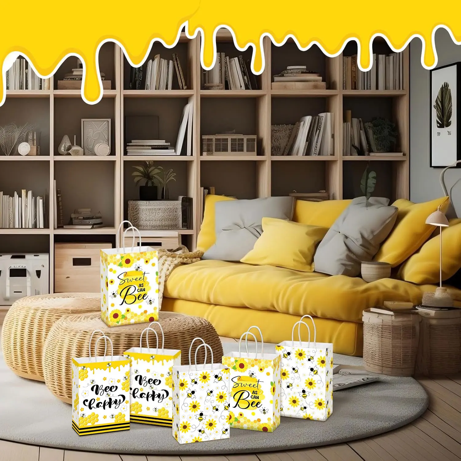 12/24 Stück Honigbienen-Geschenktüten mit Griffen, Bienenpapier, Süßigkeiten-Goodie-Beutel für Partygeschenke für Party-Dekoration, Geburtstag, Babyparty-Versorgung – Detail 7
