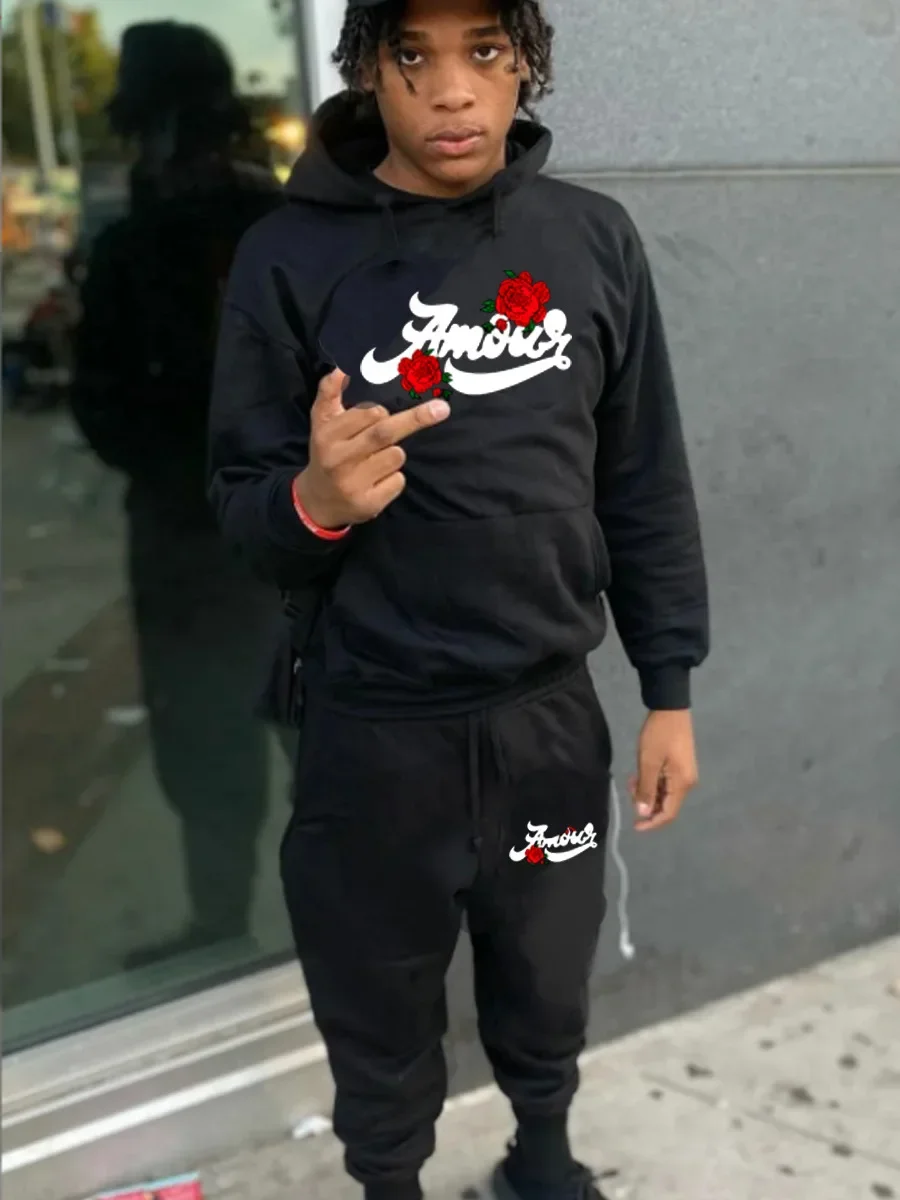

2024 Spring and Autumn men's casual color hooded sportswear couple suit slim fashion suit high quality fashion