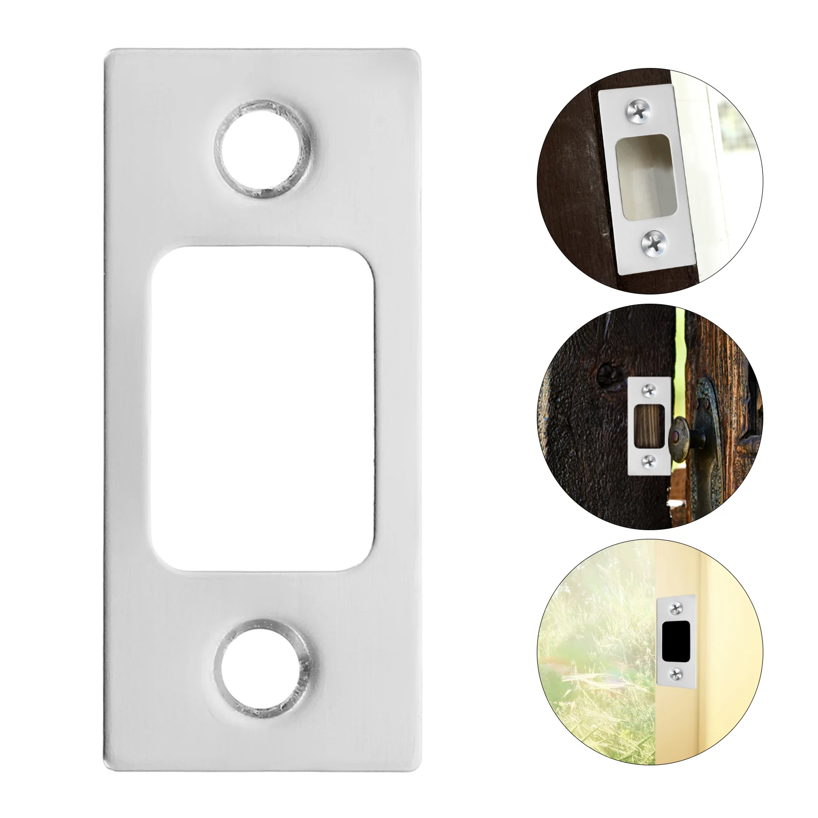 2 Pcs Hole Picture Hangers Deadbolt Cover Plate Silver Stainless Steel Front Door Reinforcement Kit