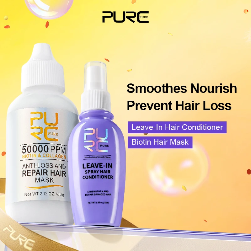 

PURC Leave-In Hair Conditioner Spray & Biotin Collagen Hair Mask Sets Smoothing Nourishing Hair Loss Treatment Hair Care
