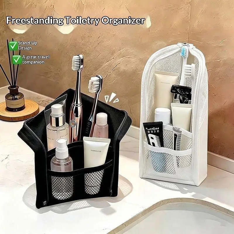 4Pcs Portable Standing Mesh Toiletry Bag Waterproof Travel Foldable Toothbrush Cosmetic Organizer Women Bathroom Storage Pouch