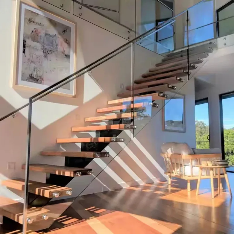 custom.Prefab Floating Staircase Modern Carbon Steel Mono Beam Beech/oak Wood Tread Stairs Indoor/staircase Design Houses