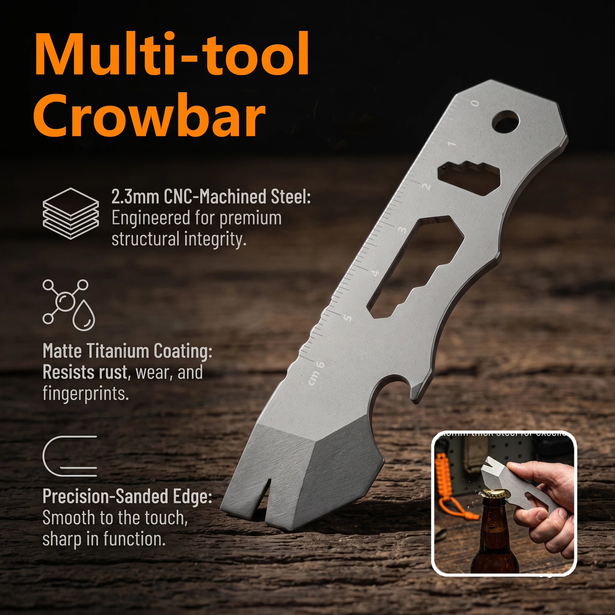 EDC Multi-Tool, Bottle Opener, Stainless Steel Crowbar, Portable Multi-Functional Tool, Outdoor Camping Survival Supplies