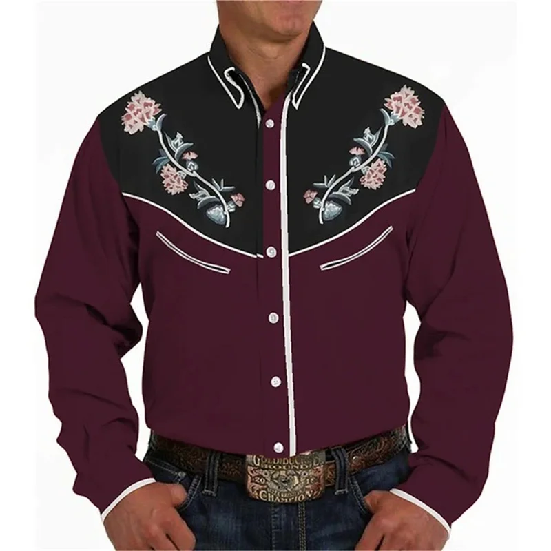 Explosive men\'s shirt western shirt pattern 3D printing series buckle clothing Hawaiian shirt daily vacation fashion and leisure