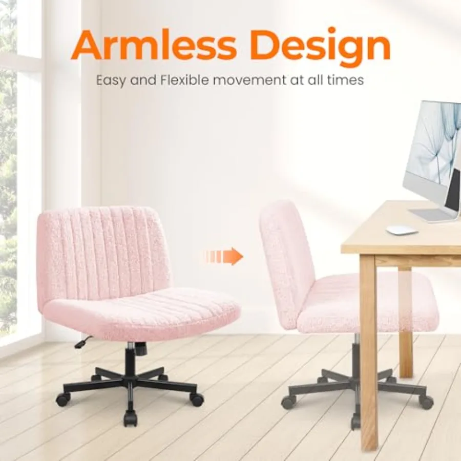 Criss Cross Chair with Wheels Home Office Cross Legged Armless Chairs Adjustable Computer Desk Wide Seat for Bedroom Vanity Com view 6