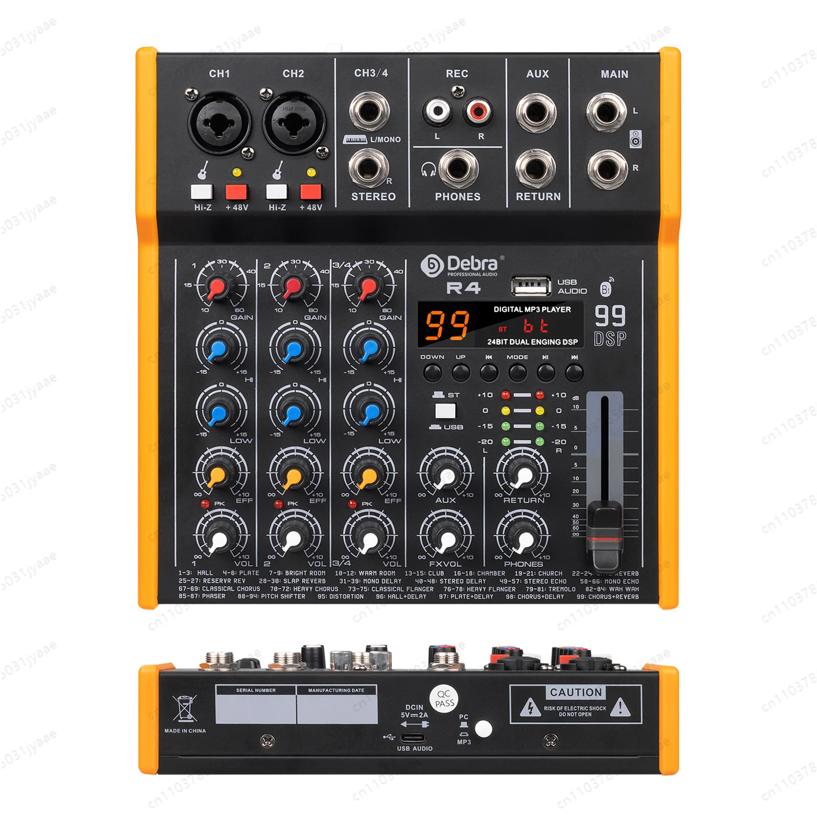 

R4/R6 6-Channel Audio Mixer, DJ Controller with Bluetooth 5.0 99 DSP Reverb Effects for PC Recording, Live Webcasting
