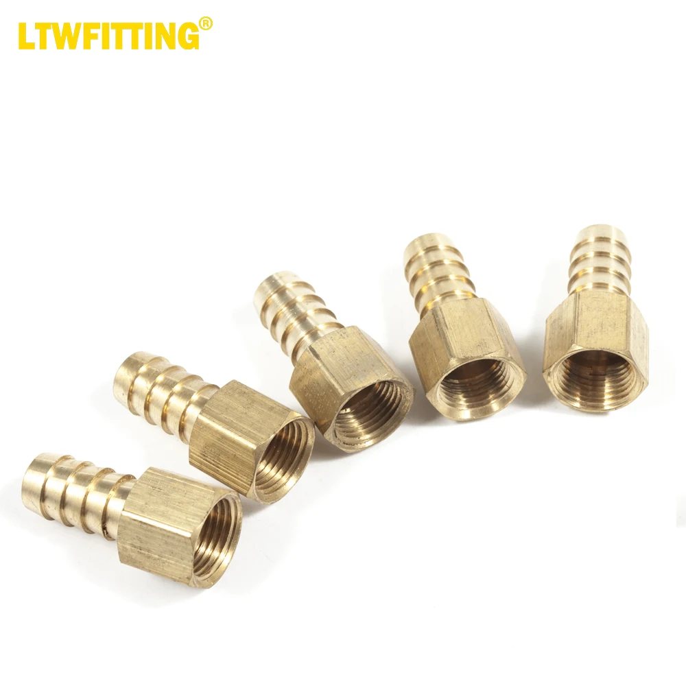 LTWFITTING Brass Fitting Coupler 1/2-Inch Hose Barb x 3/8-Inch Female NPT Fuel Water Boat(Pack of 5)