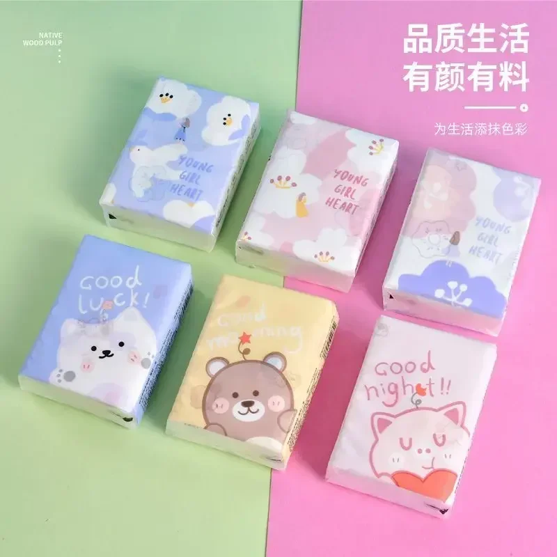 18 Packs Cute Cartoon Bear Handkerchief Paper Portable Small Virgin Wood Pulp Napkin House Facial Tissue Hand Towel Toilet Paper