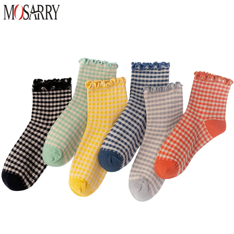 3 Pairs/Set Frilly Women Socks Cotton Kawaii Lattice Comfortable Lolita Fashion Retro Female Socks