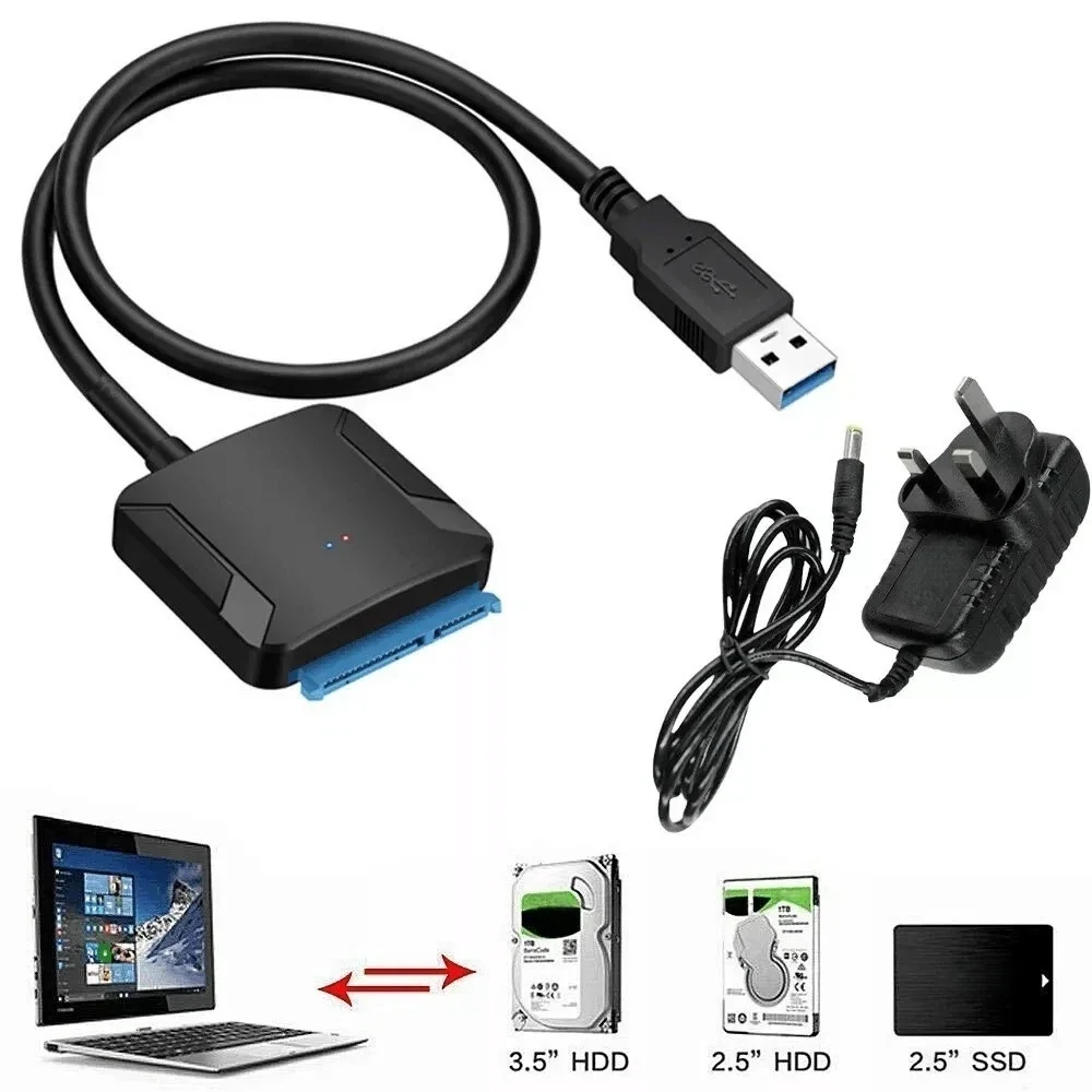 USB 3.0 to SATA III Hard Drive Adapter Cable for 2.5 3.5 Inch HDD/SSD Hard Drive Disk with 12V/2A Power Adapter, Support UASP