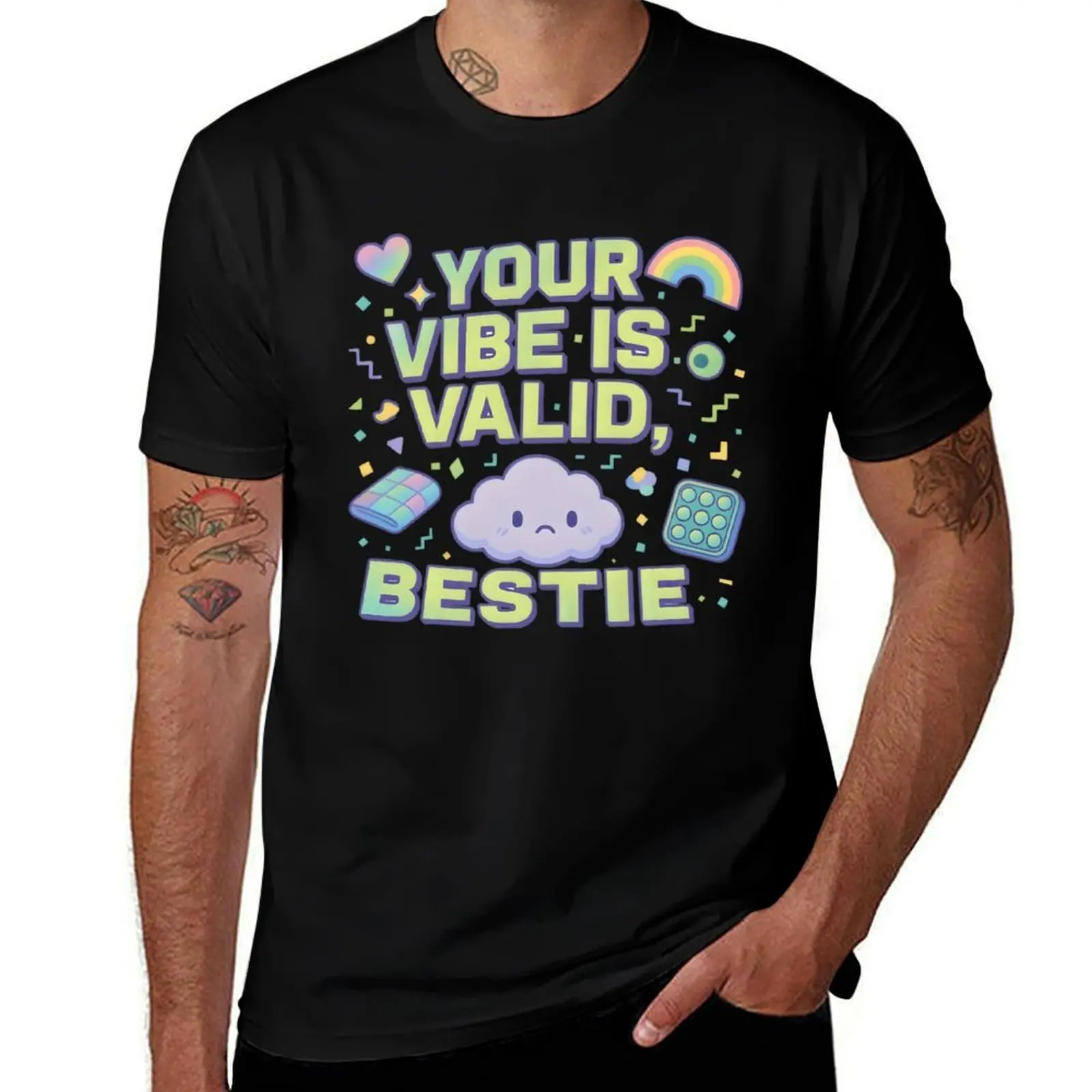 

Your Vibe Is Valid, Bestie Pastel Affirmation Kawaii Digital Art 2025 T-Shirt plus size clothes quick-drying Men's t shirts