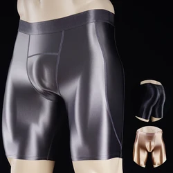 Shiny Glossy Men Fitness Shorts Swim Bikini Sports Training Elasticity Wicking Sweat Quick Dry Running Tight Compression Pants