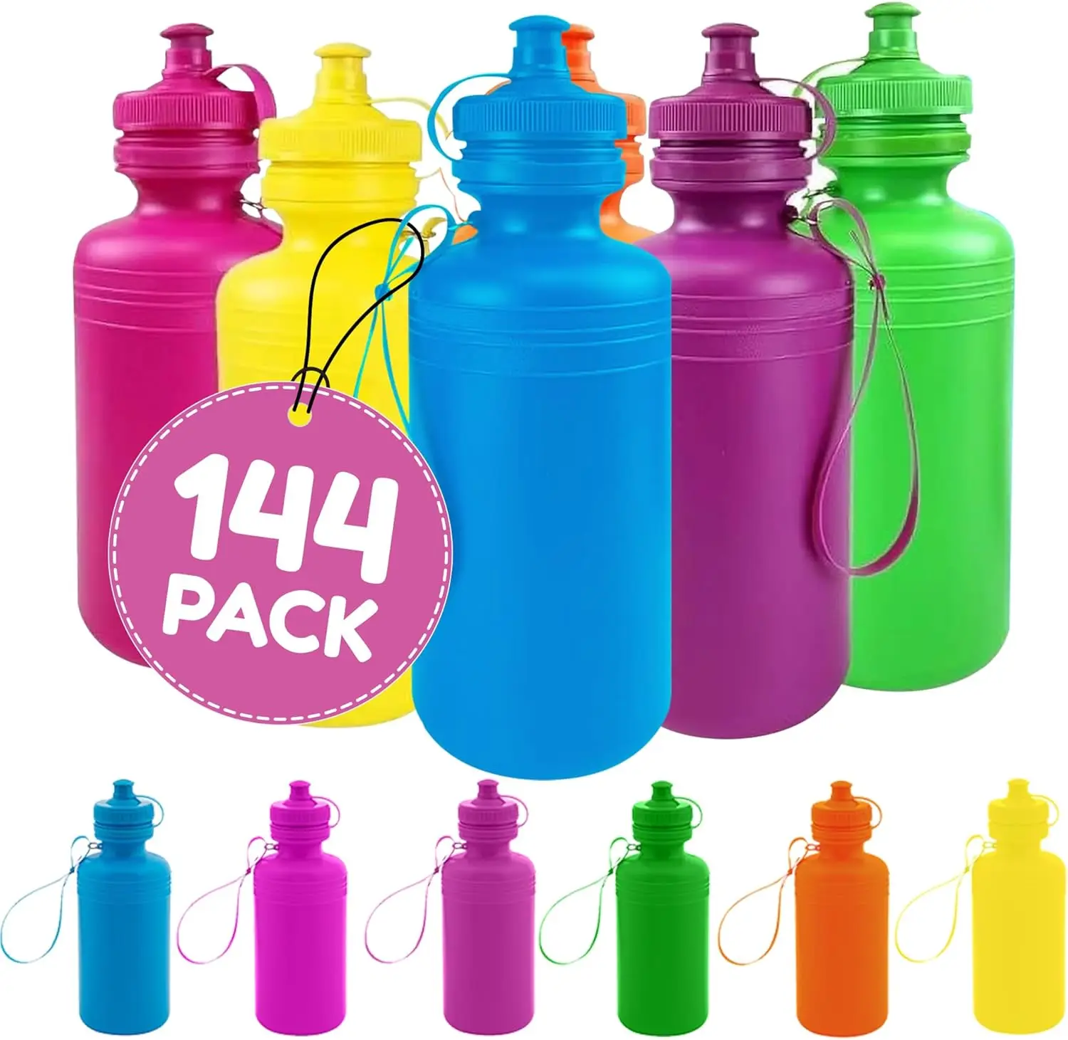 of 144 Neon Bright Colors Plastic Water Bottles - Fun for Every Occasion, Party Favor, Personalized Sports Bottle -