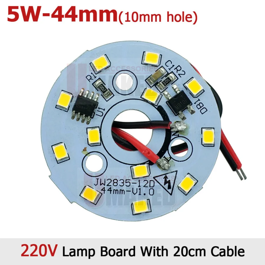 5W 44mm AC 220V pcb with integrated IC driver with 20cm wire, Driverless led bulb PCB board, Direct to AC 220V 3W 5W 7W 9W 12W