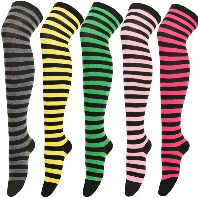 2pair/Set Halloween Cos Socks Women Over Knee Long Stripe Socks Girl Arm Sleeve Gloves Christmas Cosplay Striped Socks Gloves