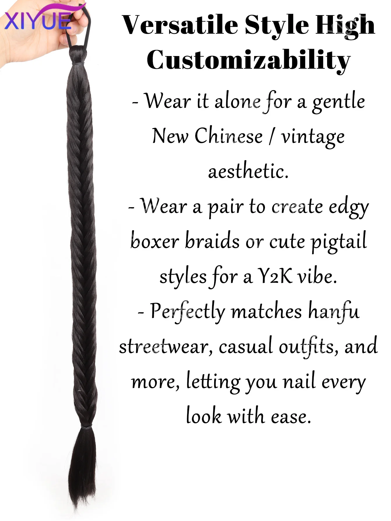 XY Synthetic rubber band Fishtail Braid Ponytail With 24Inch Long Braided Plaited Pony Tail Hairpieces In Hair Extension