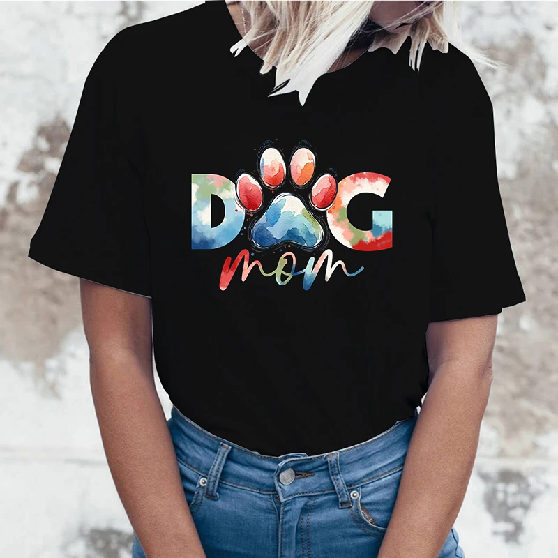 Hot Mothers Day T Dog Mom Print Short Sleeve T Shirts Women Casual Shirts Summer Women\'S Crew Neck T-Shirts