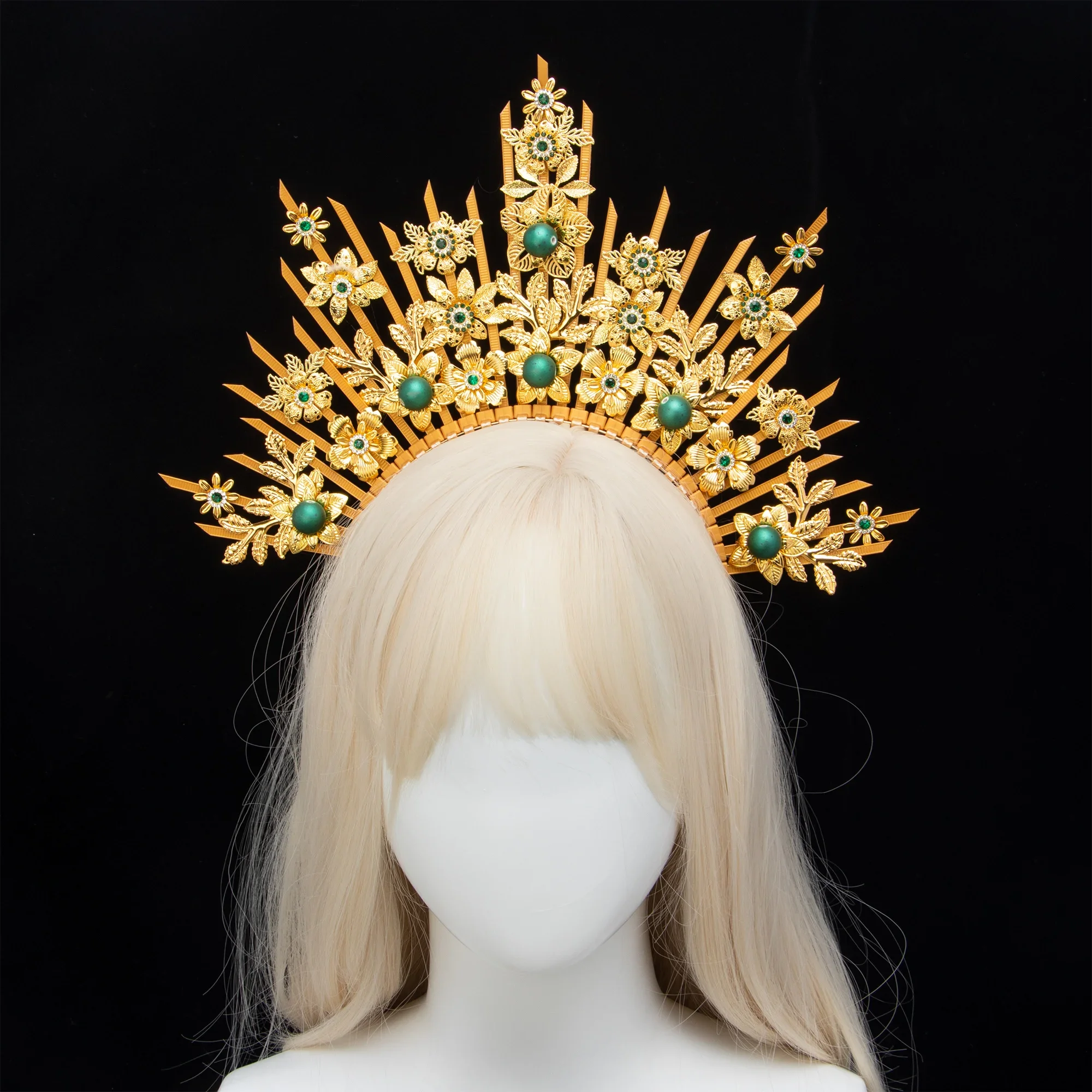 Hot Ins Photo Props Gold Spiked Halo Crown Mary Apollo Sun Halo Angel Goddess Gothic Crown Goth Headpiece For Bride Photoshoot