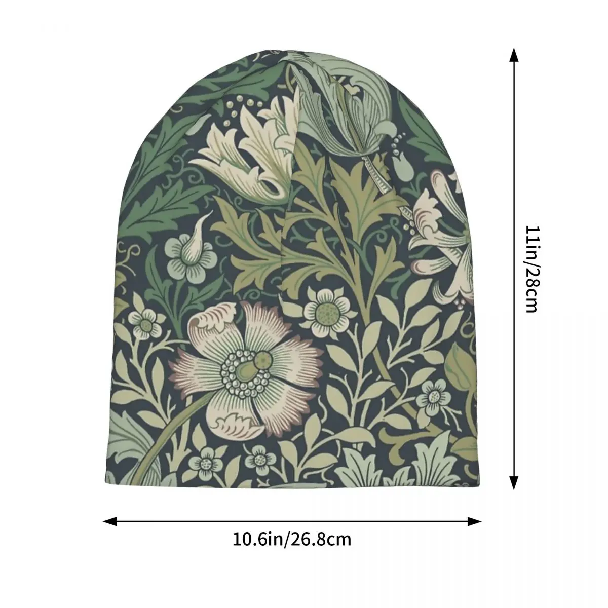 William Morris Vintage Floral Cap Green Plant Bohemian Flower Unisex Skullies Beanies Hat Summer Warm Head Wrap Bonnet Hats