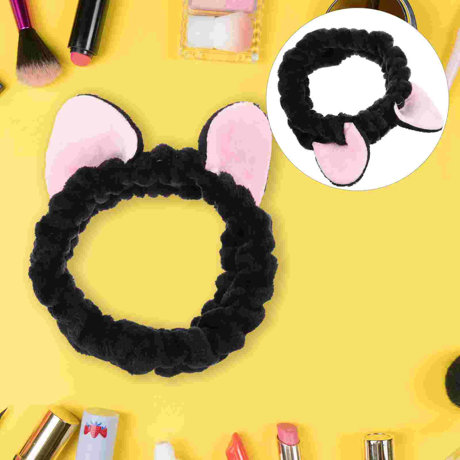 

Cat Ears Headband Bands Animal Skincare Hair Accessories Halloween Black Plush Washing Face