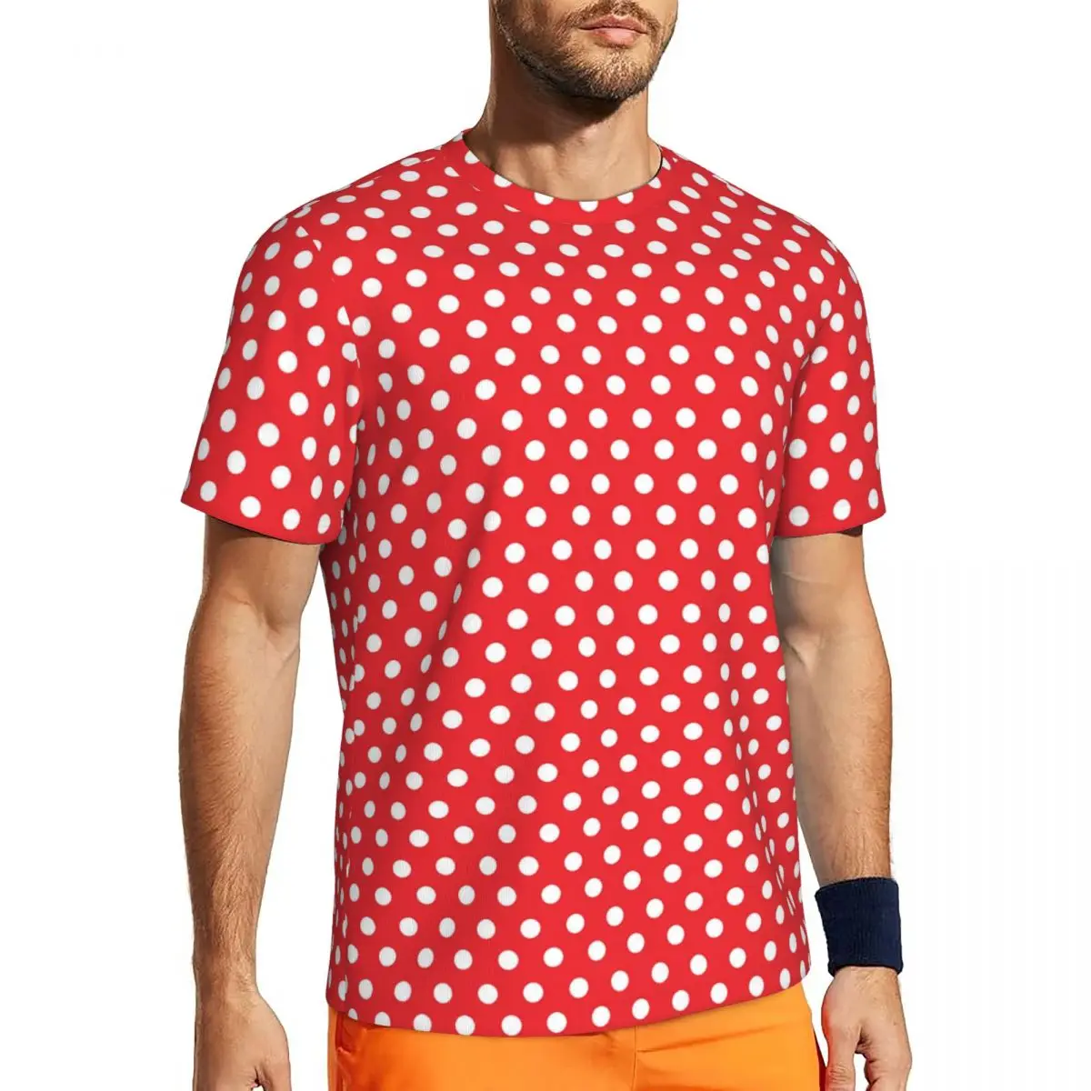 White Polka Dots T-Shirt Mens Vintage Print Classic Sports T-Shirts Comfortable Summer Fashion Tee Shirt Design Oversized Tops