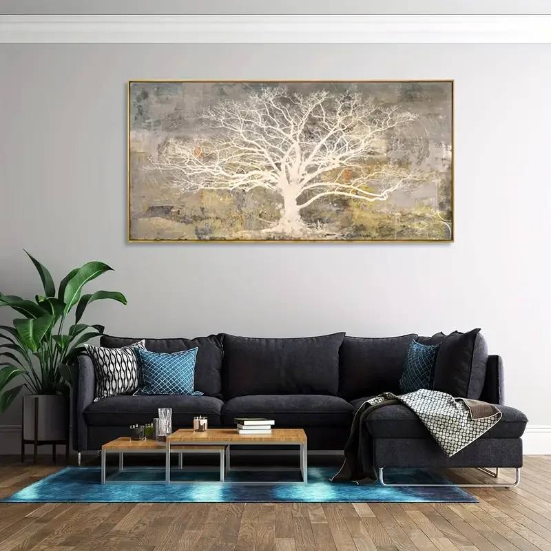 Stylish Modern Abstract Tree Canvas Wall Art - High-Definition Painting Print, Framed Artwork for Vibrant Living Room Decor