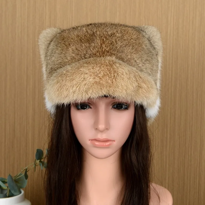 Cute and versatile ear-protecting fur cap women's warm hat thickened ears with cotton lining