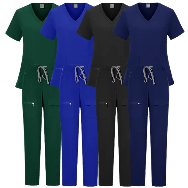 

Medical Scrub Set Women Wholesale Hospital Doctor Dentist Work Clothes Surgical Scrub Top Jogging Pants Multicolor Nurse Uniform