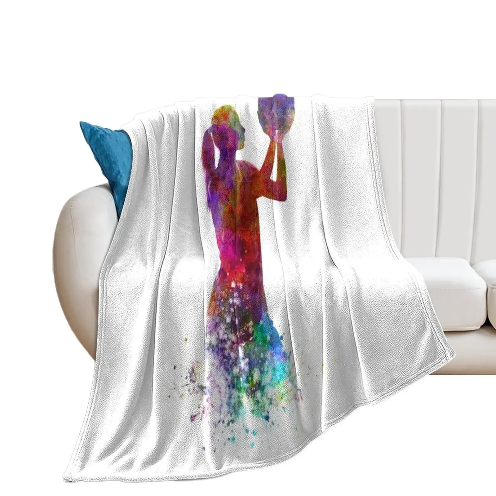 

Young woman basketball player 03 in watercolor Throw Blanket Summer Beddings Stuffeds Blankets