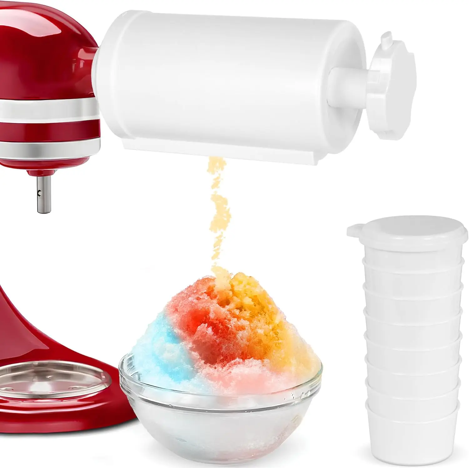 

Shave Ice Attachment for Stand Mixers with 8 Ice mold, Ice Shaver Attachment, Snow Cone Attachment/Maker (Machine/Mixer Not Inc