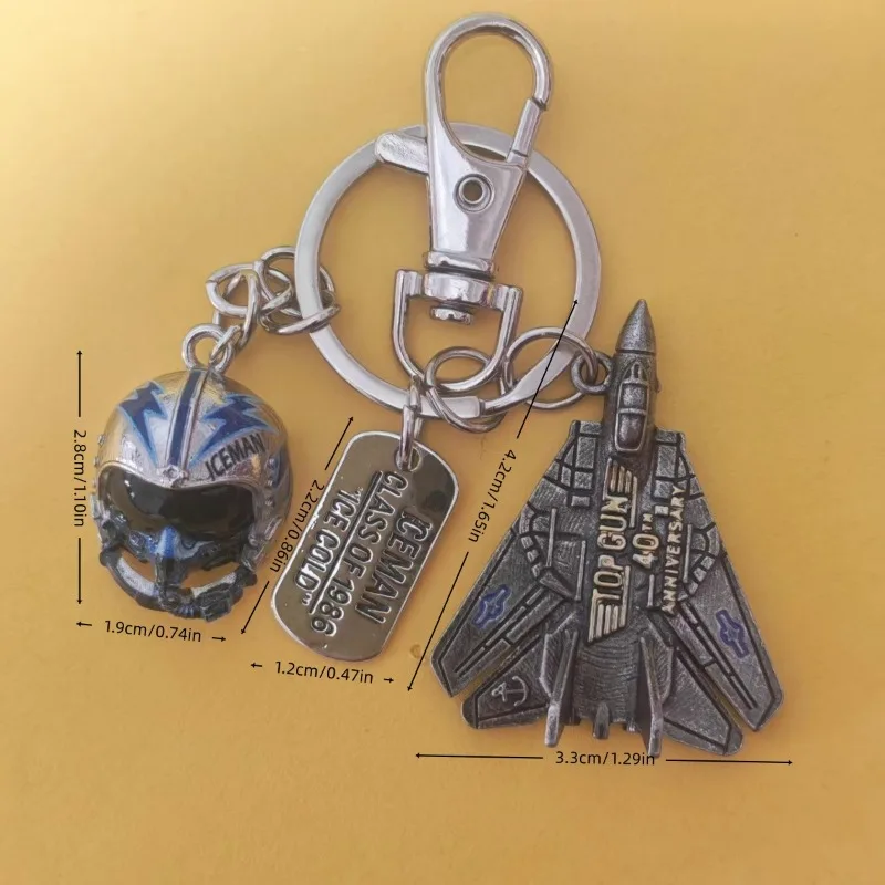 Top‑Gun Fighter Jet Keychain, Metal F‑14 Plane Model Key Ring With Goose Pilot Helmet & Dog Tag, Aviation Souvenir Gift For Fans