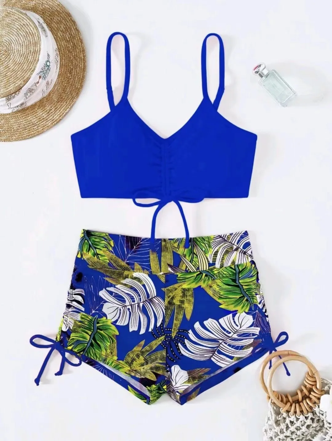 Tropical impressão floral cintura alta biquinis feminino 2024 novo maiô de duas peças com shorts conjunto biquíni separado fatos de banho de natação