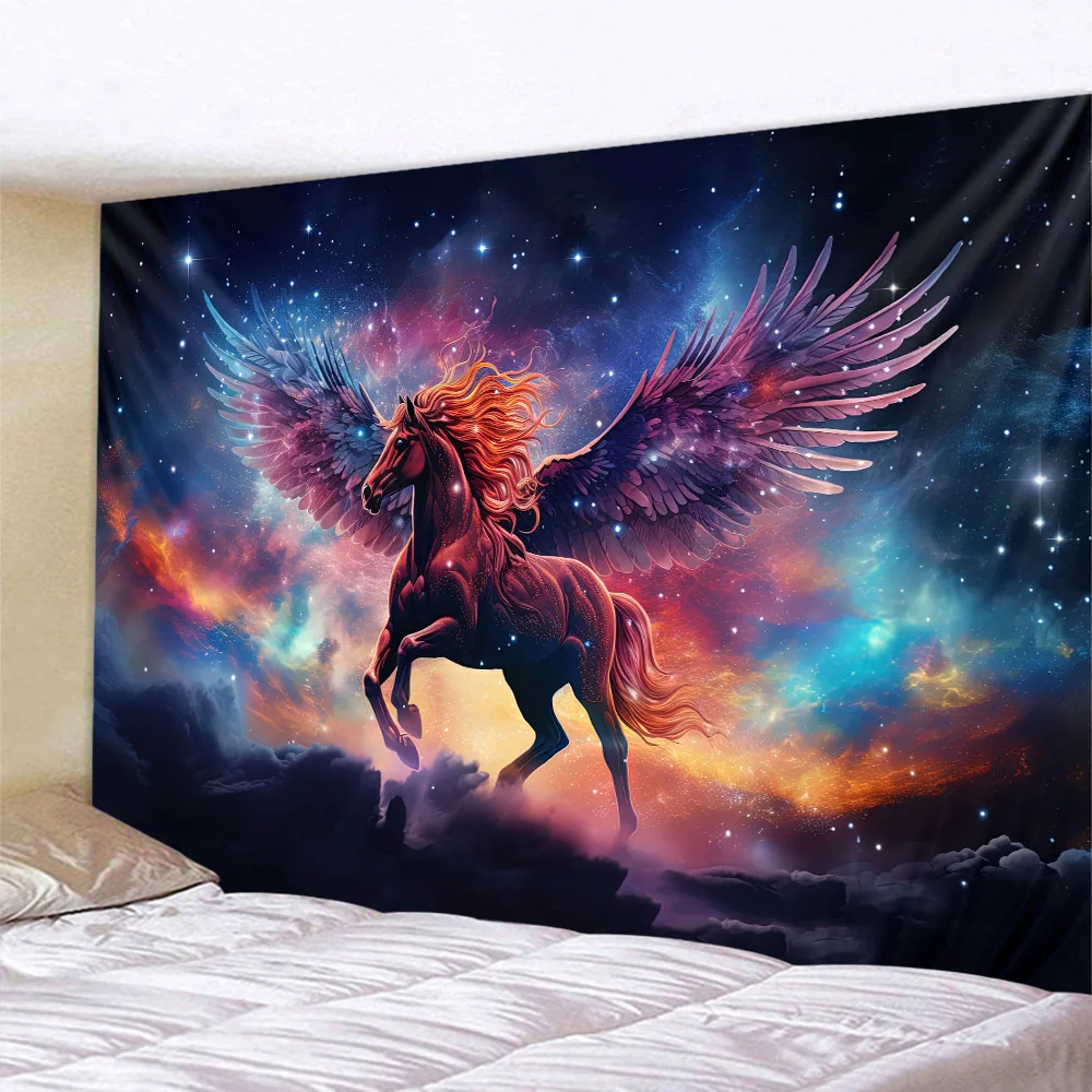 

Starry Sky Pegasus Art Decoration tapestry, dreamy cartoon background cloth, hippie animal bedroom, dormitory wall hanging