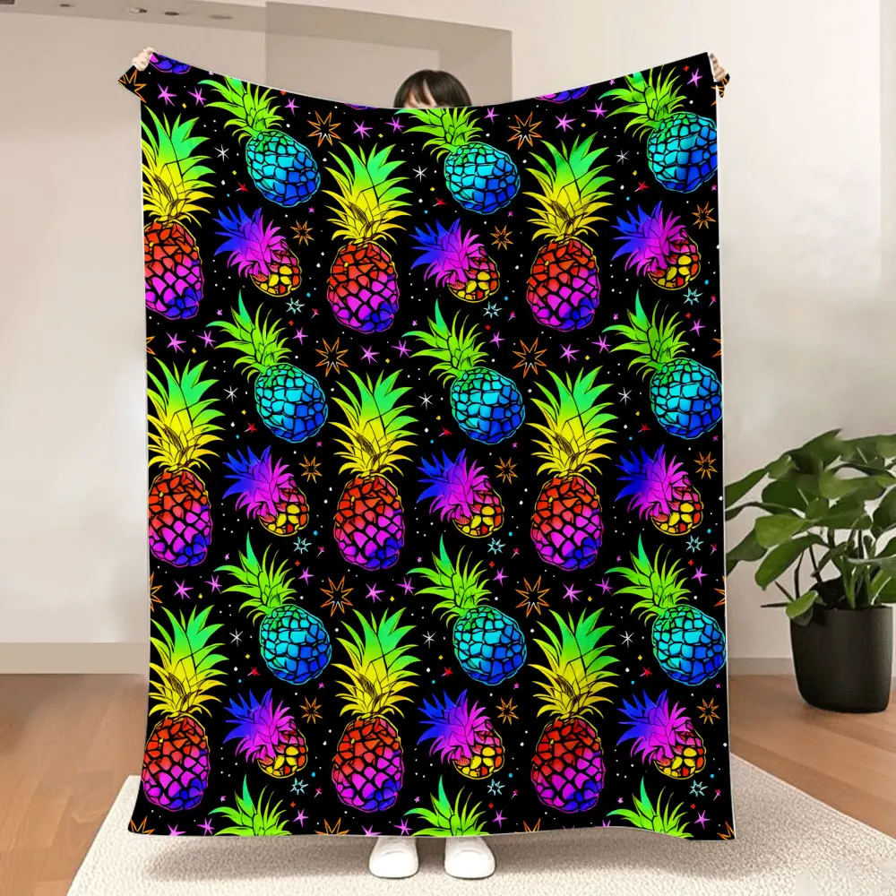 

Одеяло с неоновым узором ананаса — пледы в стиле ретро с радужным ананасом и цветочными акцентами со звездами, яркие красочные градации