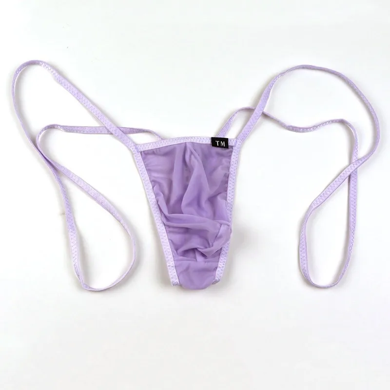 Men Ultra Thin Mesh Harness Thongs Double Thin Shoulder Straps Large Contour Pouch Stretch Nylon Smooth Low Rise Daily Underwear