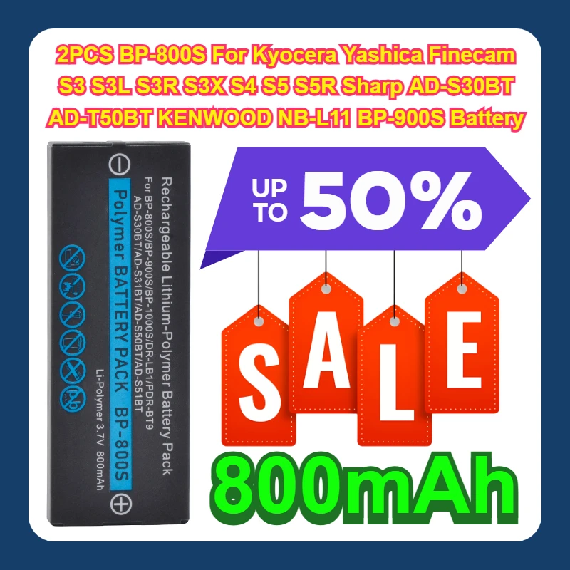 2 шт. BP-800S для Kyocera Yashica Finecam S3 S3L S3R S3X S4 S5 S5R Sharp AD-S30BT AD-T50BT KENWOOD NB-L11 BP-900S 800 мАч аккумулятор 2 шт. BP-800S для Kyocera Yashica Finecam S3 S3L S3R S3X S4 S5 S5R Sharp AD-S30BT AD-T50BT KENWOOD NB-L11 BP-900S 800 мАч аккумулятор