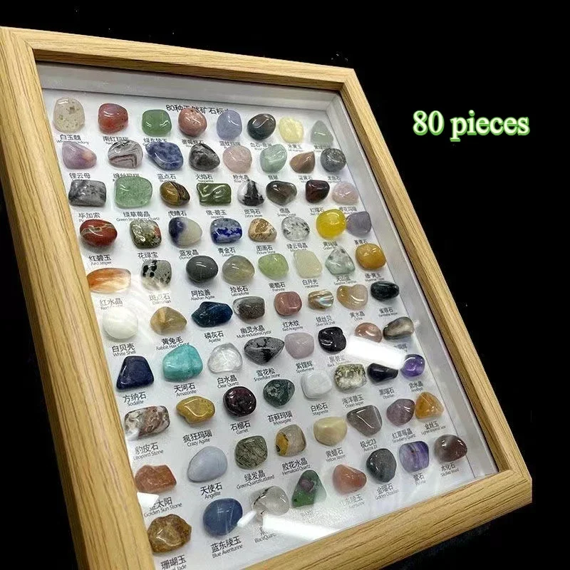 80 Natural Ore Specimens Photo Frame Box Memorial Collection Exploration Rough Stone Crystal Stone Ornament