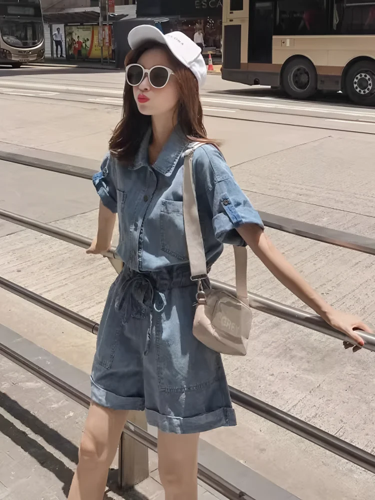 Tuta di jeans a vita alta da donna Estate New Sle Dimagrante Dr Ors Abbigliamento da lavoro Completo da donna Faion Pantaloni casual