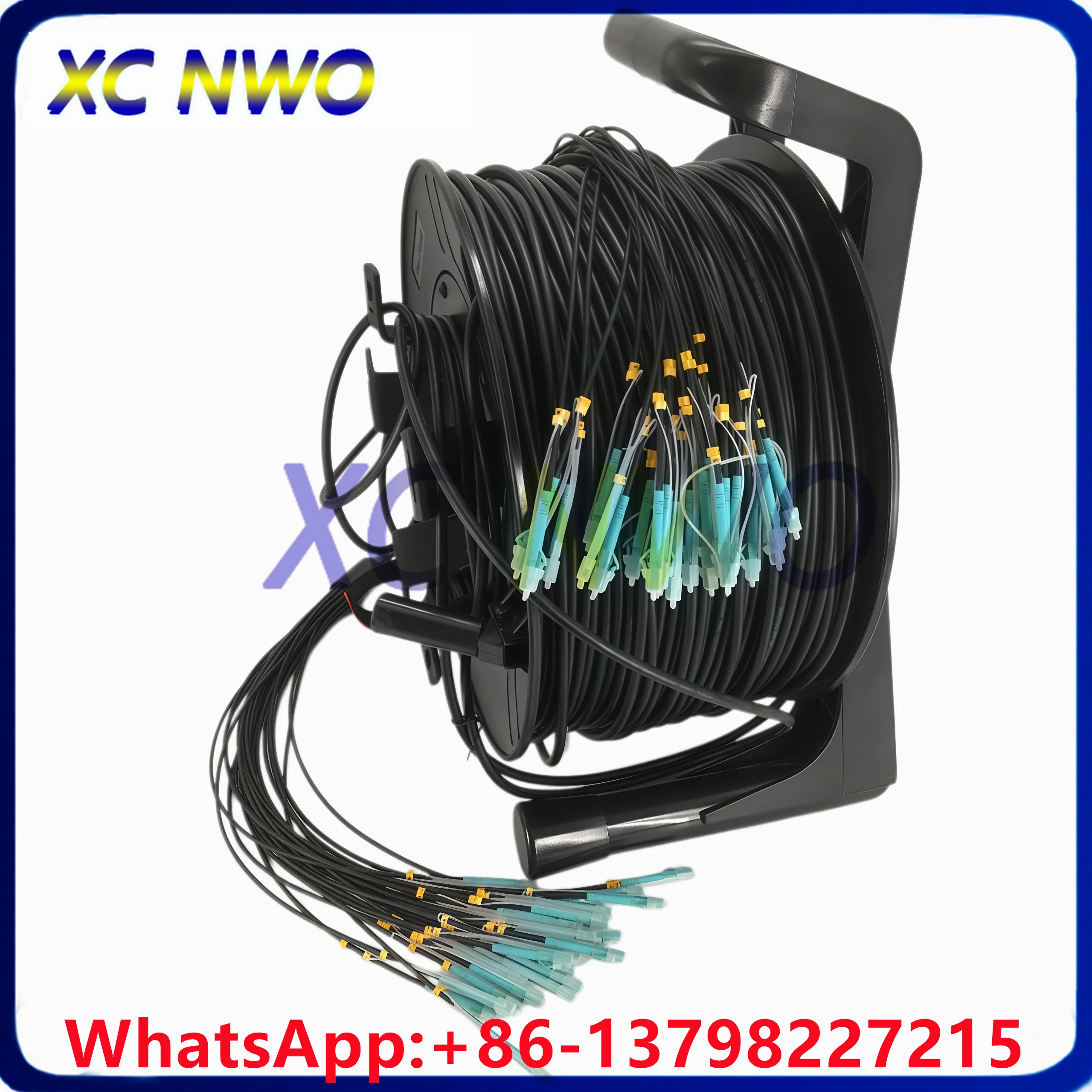 OM4,24C,MM,7.0mm Armored Black TPU Cable,LCUPC to LCUPC Fiber Optic Patch Cord,200M (0.5M from plug to LC Connector )with PCD380