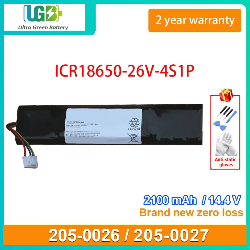 UGB New 205-0026 205-0027 Battery For neato ICR18650-26V-4S1P 4INR 19/66 Sweeping robot battery 2100mAh 14.4V 30.24Wh