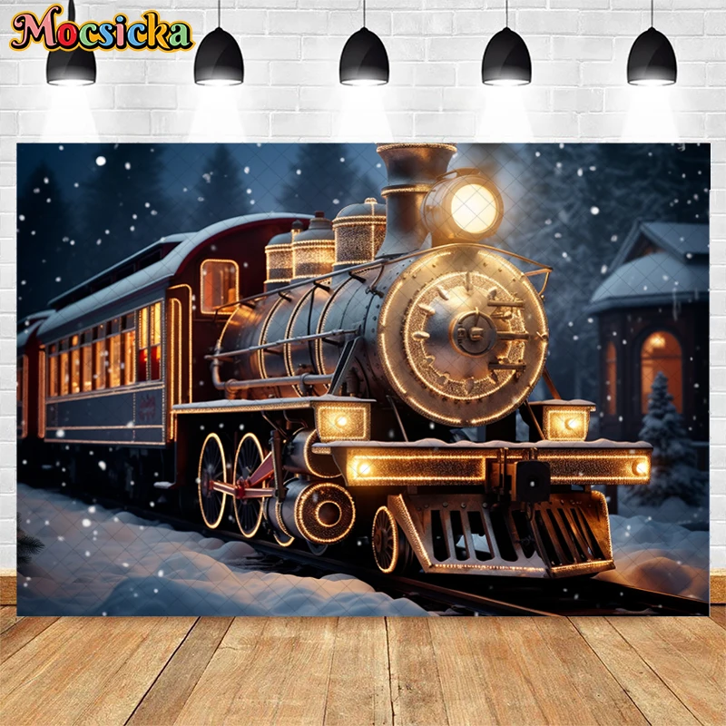 Winter Snow Christmas Fairy Tale World Photography Backdrops Train Pine Tree Santa Claus Photocall Kids Background Photo Studio