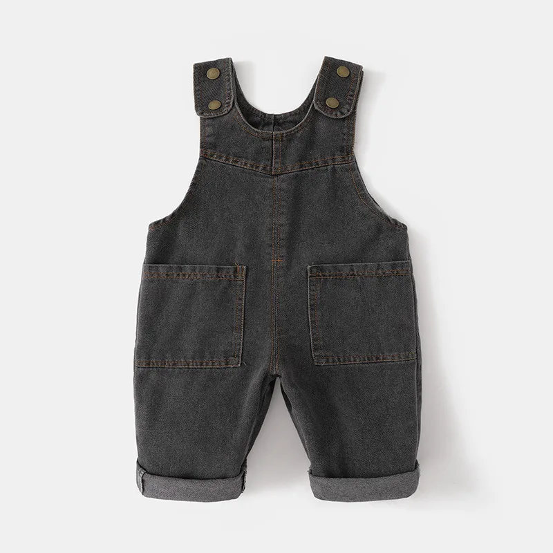 2026 Neue Koreanische Version Weicher Gewaschener Denim Kinder-Overall Jungen und Mädchen Vordertasche Einfarbig Integrierte Hose 0-5 Jahre – Detail 5